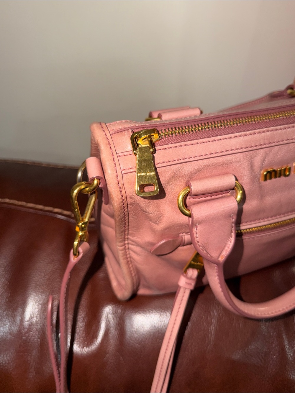 ‼️Authentic Miu Miu Pink Vitello Leather Satchel Handbag Crossbody Bag - Picture 11 of 15